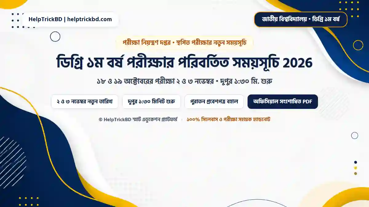ডিগ্রি ১ম বর্ষ পরীক্ষার পরিবর্তিত সময়সূচি 2026 ডিগ্রি ১ম বর্ষ পরীক্ষার পরিবর্তিত সময়সূচি 2026 ও নতুন রুটিন